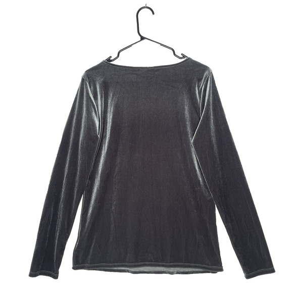 Y2K Velvet Long Sleeve Top Square Neck Gray Stretch Witchy Goth Fairy Grunge‎ M - Picture 2 of 6